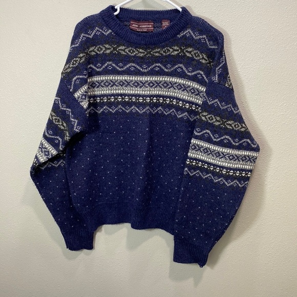 John Ashford made in Italy wool blend sweater fair isle Nordic - Picture 1 of 6